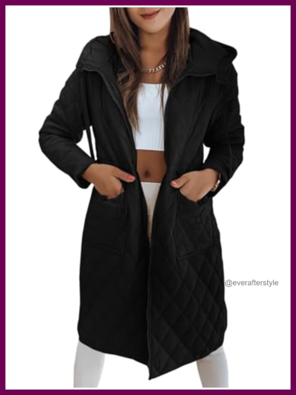 Women's Long Quilted Puffer Jacket Lightweight Hooded Zip-Up Coat